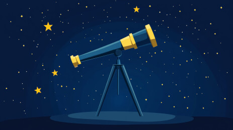 星空下观测宇宙的卡通风格天文望远镜