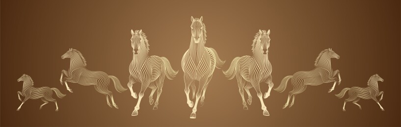 马年金色线条马插画