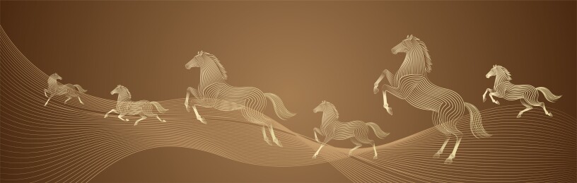 马年金色线条马插画