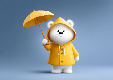 一只可爱的小熊撑着雨伞