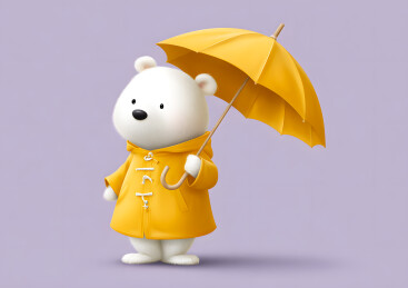 一只可爱的小熊撑着雨伞