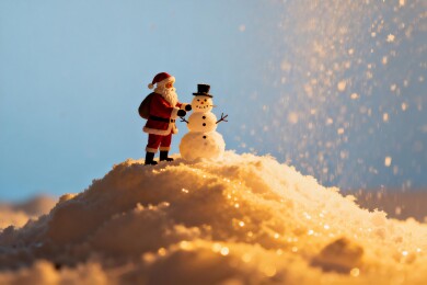 圣诞老人与雪人堆雪场景