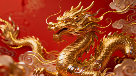 金色龙雕背景祥云图案