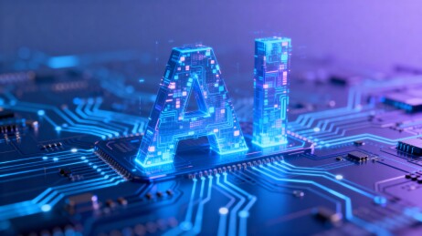 蓝色电路板上的AI科技图案
