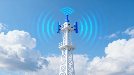 通信信号塔在蓝天