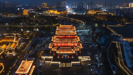 中国河北沧州南川老街夜景俯瞰