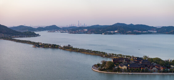 宁波东钱湖马山湿地冬季航拍景色
