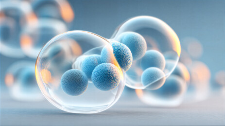 透明气泡内的蓝色球体微观结构
