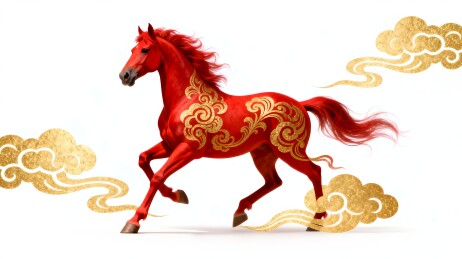 红色骏马奔腾祥云环绕