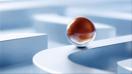 曲面平台上的玻璃圆球