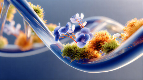 DNA双螺旋结构上的花草元素