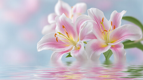 粉色百合花水面倒影