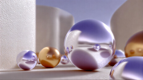 多彩玻璃球体与几何背景