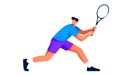 卡通风格网球运动员挥拍瞬间