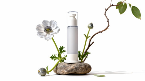 护肤品与花卉静物摆拍