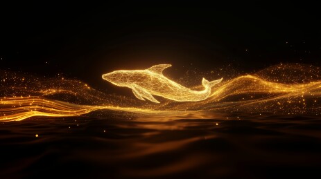 鲸鱼科技感金色海报背景插图