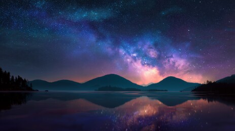 星河倾泻镜湖对称夜景