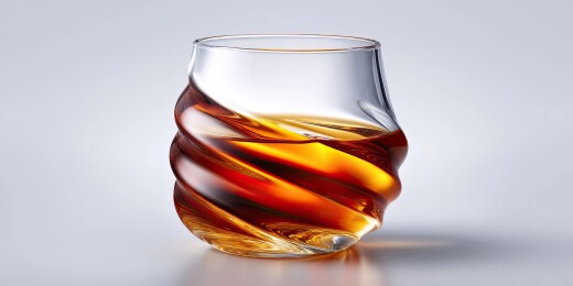独特造型酒杯盛琥珀色酒液