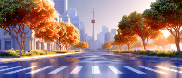 城市街道与天际线景观