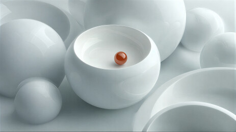 白色球形器物与红色圆珠的艺术组合