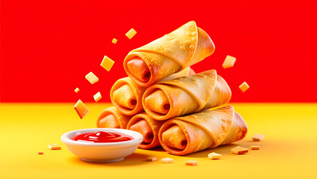 金黄炸春卷活泼现代呈现