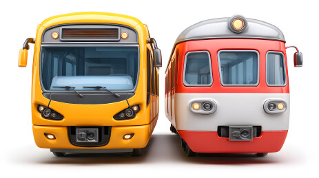 两辆现代彩色客运交通工具