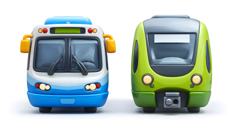 两辆卡通风格公共交通工具