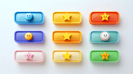 彩色3D按钮与可爱图标