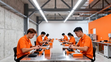 工厂车间工人组装电子产品
