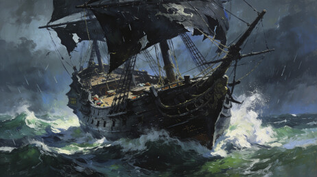 暴风雨中的海盗船惊涛骇浪中的帆船