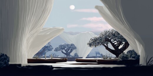 窗帘后的自然风光