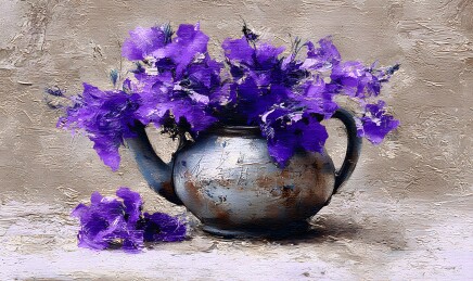 紫花陶壶静物画
