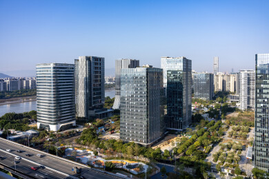 航拍福州闽江城市道路桥梁与现代建筑