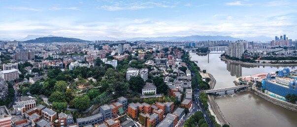 航拍福州中洲岛城市天际