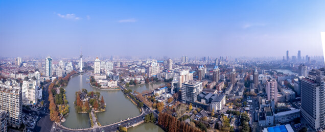 航拍福州中洲岛城市天际