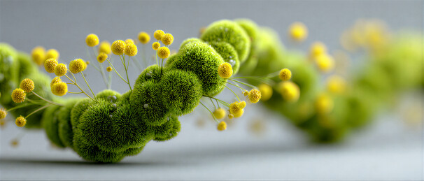 带有黄色小花的绿色绒球状植物
