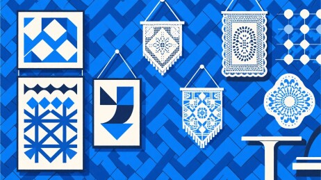 蓝白挂饰插画设计