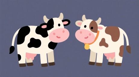 两只卡通小牛插画