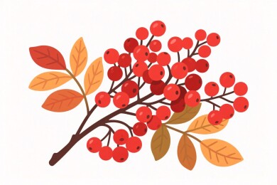 红浆果秋叶插画