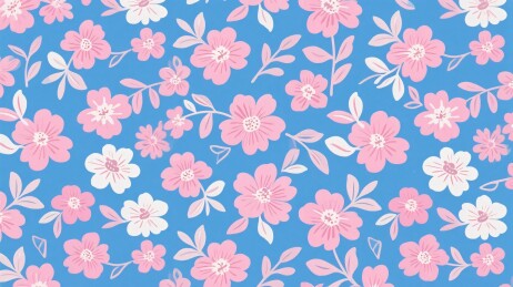 蓝底粉白花朵插画