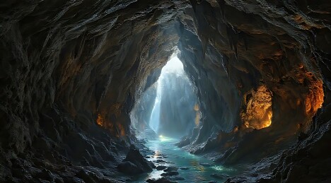 洞穴尽头的蓝色光门