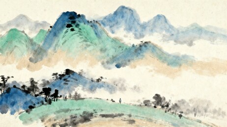 山水画卷水墨传统书画场景