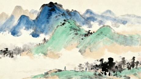 山水画卷水墨传统书画场景
