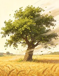 大风掠过麦田古树