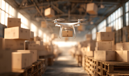 仓库中无人机运输包裹