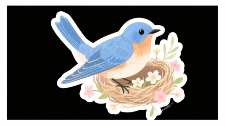 蓝色小鸟与鸟窝插画