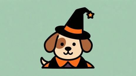 戴巫师帽的卡通小狗