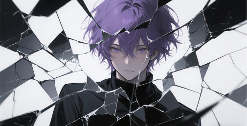 破碎光影中的紫发少年二次元插画