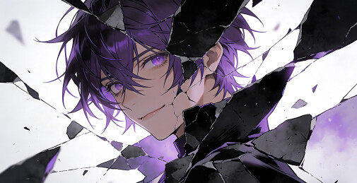 破碎光影中的紫发少年二次元插画