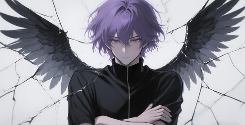 破碎光影中的紫发少年二次元插画